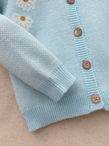 Blossori Young Girls' French Elegant Floral Pattern Front Button Knit Cardigan,Cozy Fall & Winter Styles, Children Cardigan, Kids Sweaters For Girls Button, Kids Cardigan, Blue Cardigan - Blue - View 2
