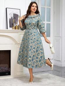 Ellevyn Váy midi dài tay vải jacquard thanh lịch cỡ lớn, thích hợp cho các bữa tiệc và chuyến đi chơi. Quần áo nữ thu/đông, Trang phục mùa thu, Quần áo mùa thu cho nữ, Quần áo nữ cỡ lớn, Trang phục mùa thu cho nữ, Áo khoác ngoài mùa thu cho nữ, Quần áo mùa thu cho nữ, Quần áo thanh lịch cho nữ, Quần áo cổ điển cho nữ, Quần áo mùa thu cỡ lớn, Váy thu cho nữ. - Màu xanh lam - Xem 4