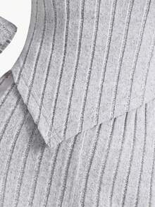 SHEIN 2 件套青少年女孩斜肩罗纹修身长袖上衣 + 直筒裤套装 - 灰色 - 查看 6