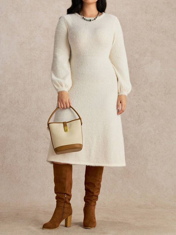 Nubod Nuevo vestido holgado de punto de unicolor con efecto estilizante de talla grande