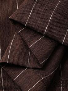 DAZY 女士休闲条纹短款西装外套和阔腿裤套装，秋季商务装 - 棕色 - 查看 8