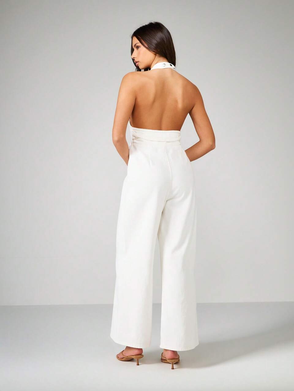 MISSGUIDED Combinaison longue élégante à encolure ras-du-cou avec détail de nœud, jambes larges palazzo, pour l'été, les vacances et la villégiature