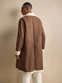 AKNOTIC 男士时尚长袖仿皮草外套，秋冬季、圣诞节、新年魅力之选 - 棕色 - 查看 5