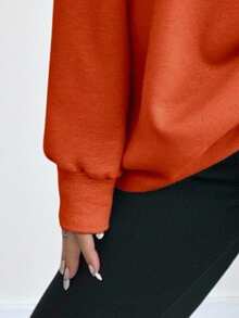EMERY ROSE Damen Halloween Kürbis Gesicht Halb Reißverschluss Langarm Sweatshirt, Rundhals Loose Fit Mode Sweatshirt für Herbst/Winter Kleidung für Frauen - Orange - Übersicht 3