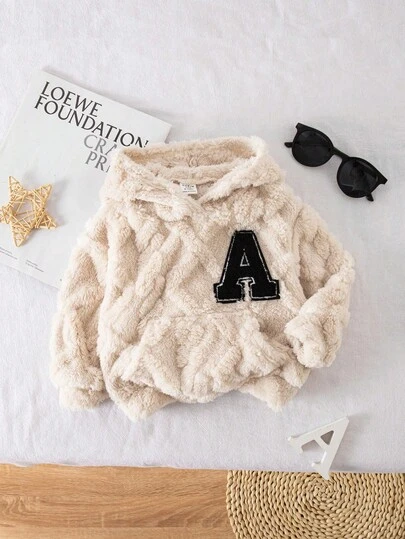 SHEIN 女婴可爱纯色字母图案蓬松长袖运动衫，百搭秋冬装