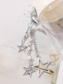 ROMWE Kawaii 1pc Silver Rhinestone & Pearl Embellished Star Pendant Bag Charm Keychain, Simple & Stylish Gift For Women