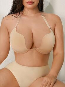 NudeFit Plus Size Women Comfortable Seamless High Support Transparent Strap Bra, Lift