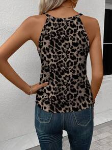 EMERY ROSE Parte superior tipo tank de cuello redondo con estampado de leopardo casual, adecuado para verano para mujer