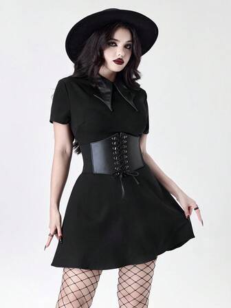 Robe asymétrique style gothique en patchwork en PU en forme de chauve-souris