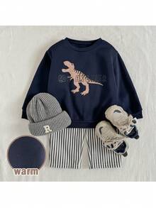 Loomiva 2件套小男孩卡通动物印花柔软针织圆领长袖套头衫和松紧腰裤 - 彩色 - 查看 3