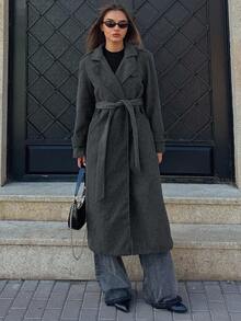 DAZY Cappotto lungo da donna con bavero oversize e doppio petto, antivento, adatto per autunno/inverno - Grigio Scuro - Visualizzare 6