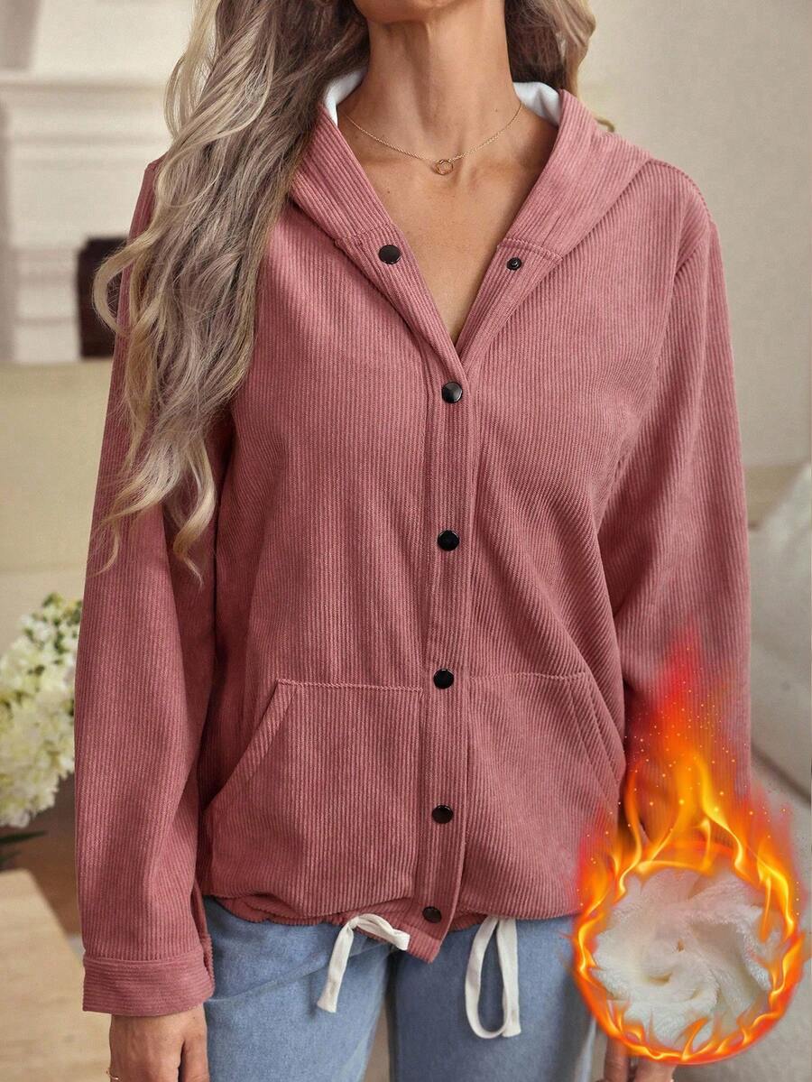 Louniche Jaket Corduroy Polos Wanita dengan Bulu Imitasi, Musim Gugur/Dingin - Dusty Pink - View 1
