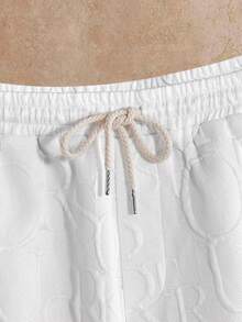 Manfinity NXTstreet 2pcs/Set Men's Loose Letter Embossed Notch Collar Short Sleeve Top And Pants Casual Outfit, Cozy Outfits - Multicolor - View 7