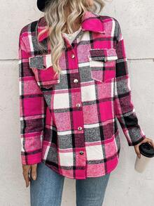 EMERY ROSE Christmas Women's Plaid Thermal Lined Casual Commuter Fashion French Elegant Street Retro Versatile Holiday Business Apricot Autumn/Winter Long Sleeve Jacket Regular Outerwear