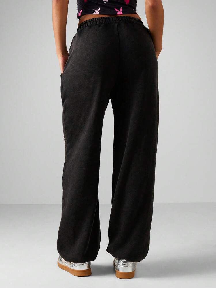Missguided x Playboy Oversized Cuffed Joggers With Bunny Print And Star Graphics For Women Casual Streetwear Sweatpants