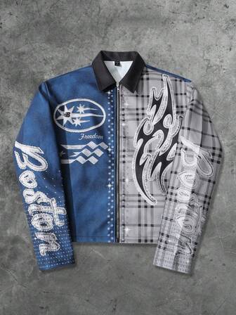 Street Life Men's Casual Colorblock Plaid Overcoat, Autumn