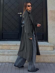 DAZY Cappotto lungo da donna con bavero oversize e doppio petto, antivento, adatto per autunno/inverno - Grigio Scuro - Visualizzare 3