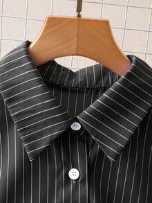 GlowEve Women's Casual Commuter Striped Long Sleeve Shirt, Autumn - Black - View 3