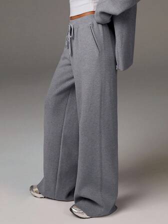 Athîral 休闲时尚百搭舒适宽松抽绳女毛衣裤阔腿运动裤针织裤喇叭裤女运动裤秋冬阔腿针织裤