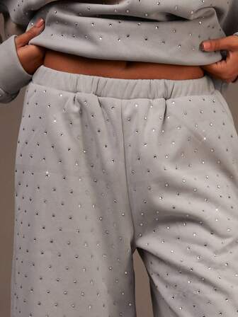 Athîral Dam höst/vinter termofodrade 3/4-mjukisbyxor med strassutsmyckning