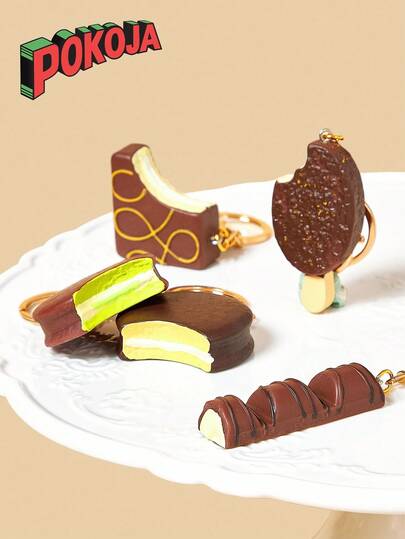 POKOJA LAND 1PC Realistic Mini Chocolate Keychain Korean Style Crispy Chocolate Bar Ice Cream Charm Bag Charm Cute Food Themed Accessories For Girls Gift