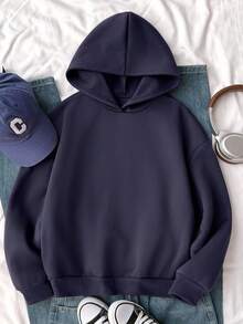 SHEIN Tween Girl Casual Numeric Print Long Sleeve Sweatshirt, Autumn/Winter - Navy Blue - View 2