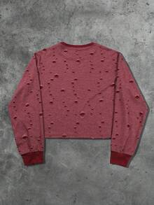 ROMWE MEN Grunge Punk Men's Casual Street American Design Distressed Effect T-Shirt - Red - View 2