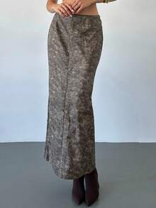 Firerie Women's Low Waist Extra Long Mermaid Skirt,Brown Checkered PU Leather Faux Denim Skirt,Autumn Elegant Dinner Y2K Style Casual Commuter Clothes - Brown - View 8