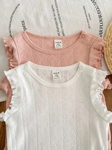 Bộ 2 món/Bộ đồ liền thân xếp nếp màu trơn dễ thương cho bé gái sơ sinh, mùa hè - Nhiều màu - Xem 5