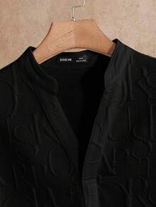 Manfinity NXTstreet 2pcs/Set Men's Loose Letter Embossed Notch Collar Short Sleeve Top And Pants Casual Outfit, Cozy Outfits - Multicolor - View 8