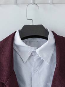 EMERY ROSE Plus Size Women's Solid Color Contrast Ruffle Trim Faux Pocket Full Button Elegant Commuter Blazer Jacket + Solid Button A-Line Simple Versatile Skirt 2 Pieces Set - Rusty Rose - View 6
