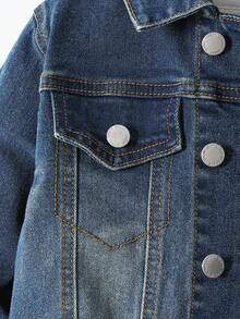 SHEIN 2 件套 Young BoyBlue 牛仔破洞领长袖夹克和弹力紧身裤套装 - 深色水洗藍 - 查看 5