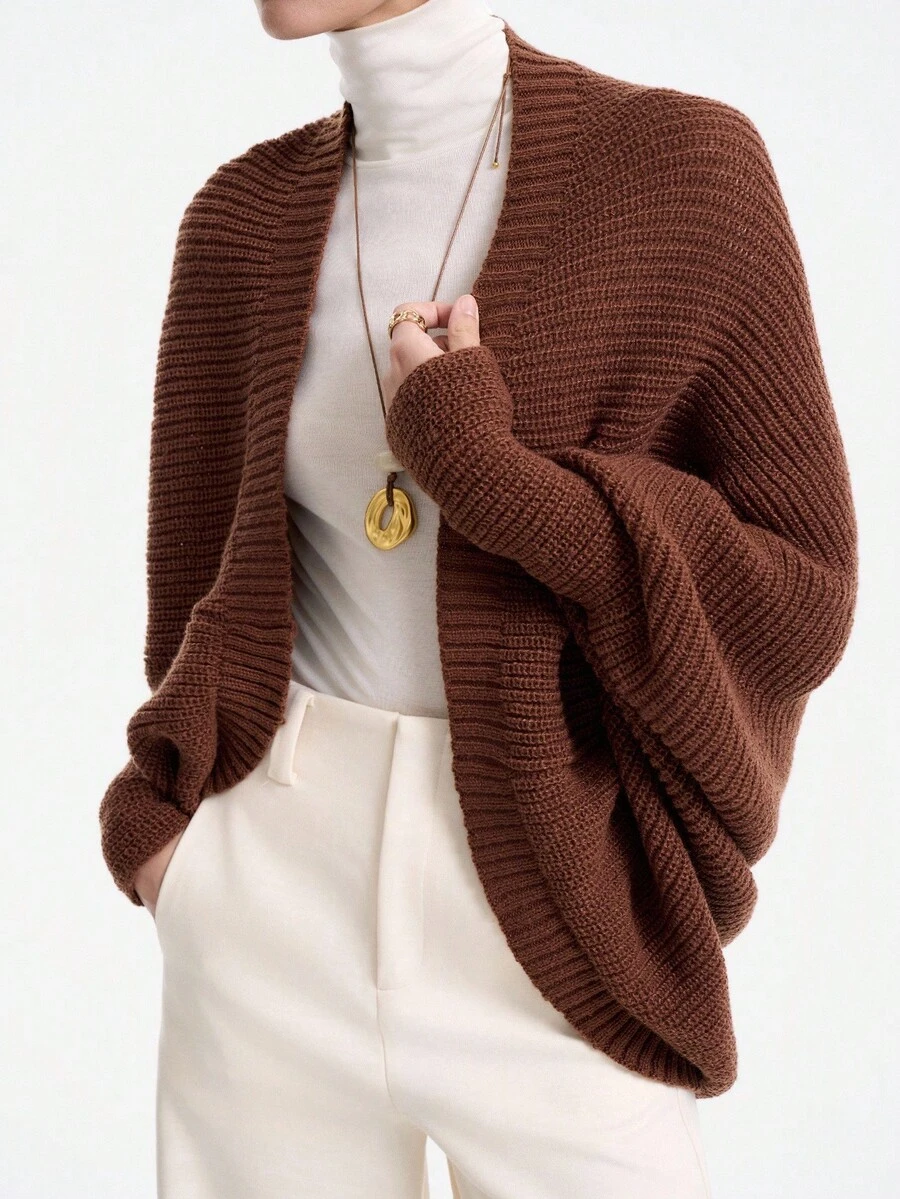 EMERY ROSE 蝙蝠袖開襟開衫 - 棕色 - 查看 1