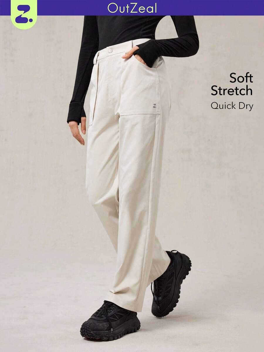 OutZeal 女式吸湿排汗快干贴袋直筒白色户外裤日常休闲裤 - 白色 - 查看 1