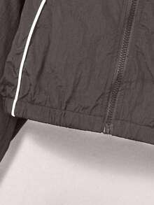 Girls' Hooded Jacket With Reflective Stripes And Glow-In-The-Dark Design, Comfortable Outerwear - Grey - View 5