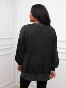 SHEIN PETITE CURVE Plus Size Solid Color Round Neck Casual Versatile Long Sleeve Sweatshirt Winter Clothes Women Rave Outfits Winter Clothes For Women Tops Hoodies Plus Size Sweatshirts Oversized Tops Full Length Tops Basic Tops