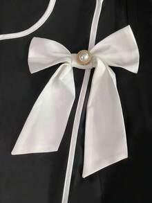 Franclia 女士优雅蝴蝶结领带袖口长袖衬衫，不对称下摆衬衫，百搭分层单品，适合办公室和休闲穿着