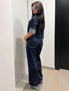 Jeanoix Women's Solid Color Front Button Casual Denim Jacket And Coat