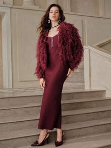 Anewsta Savoree Women's Sweetheart Neck Long Sleeve Fitted Elegant Crystal Bandage Dress - Burgundy - View 6