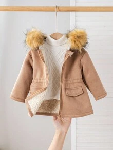 SHEIN Babygirl Cute Casual Fleece Hooded Jacket, Versatile For Autumn/Winter