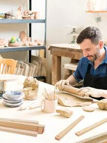 Dụng cụ và vật tư làm gốm - Bộ dụng cụ làm gốm sứ thủ công bằng gỗ, que cán đất sét, thanh định hình độ dày đất sét polymer, con lăn cán và dụng cụ tạo hình bằng tay, bộ dụng cụ làm gốm và điêu khắc - Con lăn đất sét bằng gỗ, thanh dẫn hướng và chốt để kiểm soát độ dày chính xác. - Nhiều màu - Xem 4