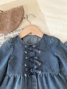 LMoss Kids 2件套女婴蓝色牛仔宽松上衣和阔腿裤套装 - 淺色水洗藍 - 查看 7