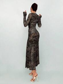 Aloruh Solid Color Long Sleeve Long Dress, Undershirt Dress For Autumn/Winter - Brown - View 2