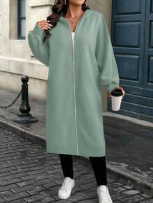EMERY ROSE Chaqueta con capucha de manga larga, minimalista y casual, de unicolor, talla grande - Verde - Ver 3