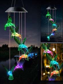1PC Solar Hummingbird Wind Chimes Color Changing Solar Mobile Lights Waterproof LED Wind Chimes Solar Powered Lights For Garden Balcony Patio Lawn Halloween Christmas Thanksgiving Gift