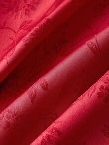 SHEIN MOD Váy dài cổ chữ V, buộc dây họa tiết hoa satin đỏ có nơ – Phong cách Baroque cổ điển, thích hợp mặc khi hẹn hò, tiệc tùng, lễ hội, sinh nhật và dạ hội - Đỏ - Xem 3