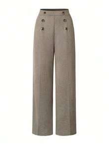 Modelyn Women's Fashion Casual Button Decor Loose Fit Pants - Apricot - View 2