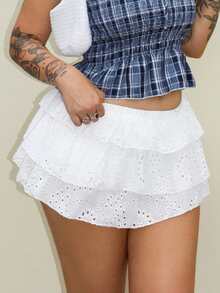 Arliah 镂空刺绣层叠设计迷你短裙 - 白色 - 查看 4
