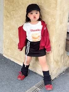 DAZY Casual Street Outdoor Fashion Versatile Long Sleeve Zipper Baby Girls Sweatshirts Spring - Red - View 4