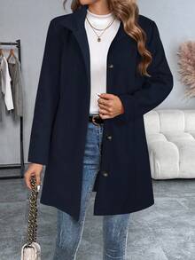 EMERY ROSE Women's Elegant Casual Long Sleeve Overcoat - Navy Blue - View 5